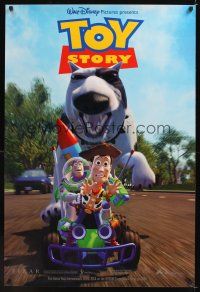 8z753 TOY STORY int'l 1sh '95 Disney & Pixar, Buzz & Woody race away from dog!