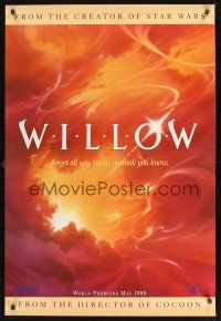 8z788 WILLOW teaser 1sh '88 George Lucas & Ron Howard directed, fantasy art of clouds!