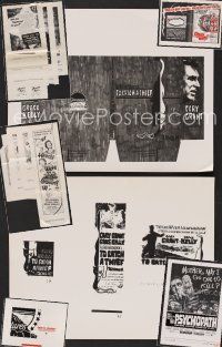 9a031 LOT OF 10 LOOSE PRESSBOOK PAGES & ADVERTISING MATERIAL lot '60s Psychopath, To Catch a Thief