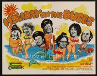 9a280 HOLIDAY ON THE BUSES English pressbook '73 Hammer, wacky cartoon art of the entire cast!