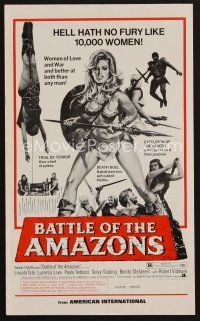 9a250 BATTLE OF THE AMAZONS pressbook '73 art of sexy barely-dressed female warrior Lucretia Love!