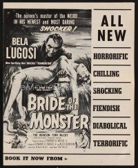 9a255 BRIDE OF THE MONSTER pressbook '56 Ed Wood, art of Bela Lugosi carrying sexy girl!