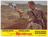 9b420 KHARTOUM color 11x14 still '66 close up of Charlton Heston firing his gun!
