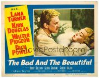 9b133 BAD & THE BEAUTIFUL LC #6 '53 c/u of Kirk Douglas grabbing sexy Lana Turner by the hair!