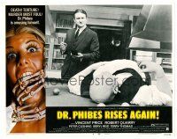 9b260 DR. PHIBES RISES AGAIN LC #4 '72 Peter Jeffrey stands by dead man sprawled on pool table!
