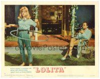 9b447 LOLITA LC #7 '62 Stanley Kubrick, James Mason watches sexy Sue Lyon playing with hula hoop!