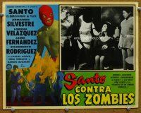 9b622 SANTO CONTRA LOS ZOMBIES Spanish/U.S. LC '62 masked wrestler admires pretty girl tied in chair!