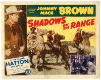 9b088 SHADOWS ON THE RANGE TC '46 great image of cowboy Johnny Mack Brown on horse, Jan Bryant!