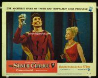 9b643 SILVER CHALICE LC #5 '55 Virginia Mayo watches wild-eyed Jack Palance with upraised goblet!