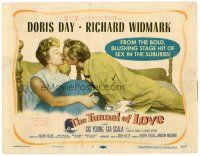 9b103 TUNNEL OF LOVE TC '58 romantic art of Doris Day & Richard Widmark kissing in bed!