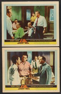 9c721 12 ANGRY MEN 2 LCs '57 Sidney Lumet's courtroom classic, Lee J. Cobb holds knife, Henry Fonda!