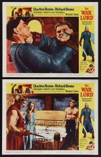 9c865 WAR LORD 2 LCs '65 barechested Charlton Heston & Richard Boone with sword!