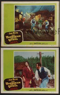 9c653 BARBARIAN & THE GEISHA 3 LCs '58 directed by John Huston, John Wayne & So Yamamura!