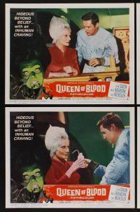 9c292 QUEEN OF BLOOD 8 LCs '66 Rathbone, Dennis Hopper, John Saxon, Florence Marly in title role!