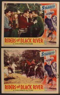 9c620 RIDERS OF BLACK RIVER 4 LCs '39 cowboy Charles Starrett blasting outlaws, sexy Iris Meredith!