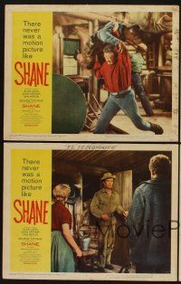 9c625 SHANE 4 LCs R59 most classic western, Alan Ladd, Jean Arthur, Van Heflin, Brandon De Wilde