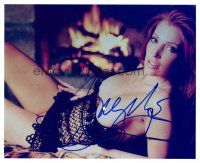 9d069 ANGELICA BRIDGES signed color 8x10 REPRO still '00s sexiest semi-topless c/u by fireplace!