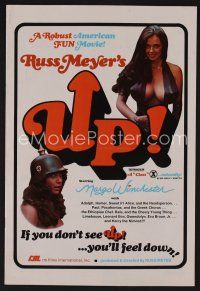 9d285 UP! pressbook '76 Russ Meyer, sexy barely-dressed Margo Winchester wearing German helmet!