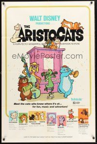 9e084 ARISTOCATS 1sh '71 Walt Disney feline jazz musical cartoon, great colorful image!