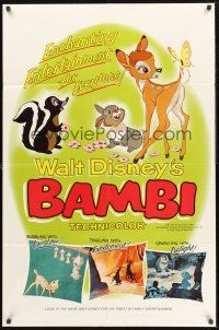 9e114 BAMBI style B 1sh R66 Walt Disney cartoon deer classic, great art with Thumper & Flower!