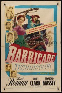 9e125 BARRICADE 1sh '50 Jack London, Ruth Roman is a treasure to fight for!