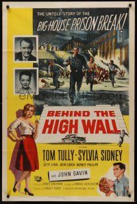 9e137 BEHIND THE HIGH WALL 1sh '56 Tully, smoking Sylvia Sidney, cool big house prison break art!