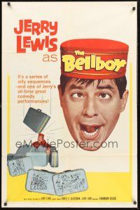 9e139 BELLBOY 1sh '60 wacky artwork of Jerry Lewis carrying luggage!