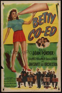 9e145 BETTY CO-ED 1sh '46 sexy Jean Porter in shorts, the heart-beat of that college rhythm!