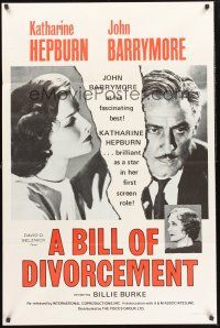 9e159 BILL OF DIVORCEMENT 1sh R60s art of John Barrymore, Burke, & Katharine Hepburn in her first!