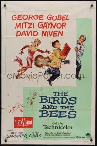 9e161 BIRDS & THE BEES 1sh '56 wacky art of George Gobel, Mitzi Gaynor, & David Niven!
