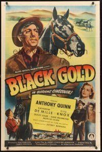 9e168 BLACK GOLD style B 1sh '47 Anthony Quinn, great horse racing image!