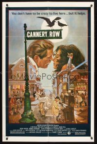 9e234 CANNERY ROW 1sh '82 cool art of Nick Nolte about to kiss Debra Winger by John Solie!