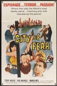 9e262 CITY OF FEAR 1sh '65 Terry Moore, sexy girls, espionage, terror, passion!