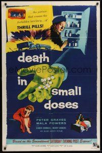 9e316 DEATH IN SMALL DOSES 1sh '57 the rough tough guys and dolls who get their kicks from Benny!