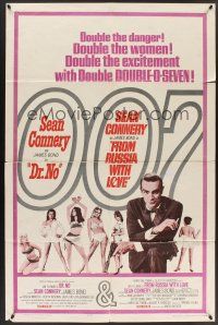 9e344 DR. NO/FROM RUSSIA WITH LOVE 1sh '65 Sean Connery is James Bond, double danger & excitement!