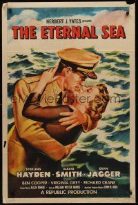 9e375 ETERNAL SEA 1sh '55 art of Sterling Hayden as Admiral John Hoskins with sexy Alexis Smith!