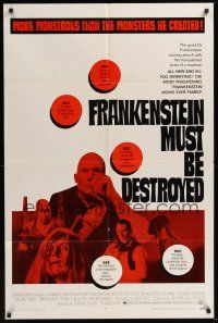 9e417 FRANKENSTEIN MUST BE DESTROYED 1sh '70 Peter Cushing is more monstrous than his monster!