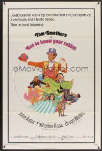 9e431 GET TO KNOW YOUR RABBIT 1sh '72 Brian De Palma, cool art of wacky magician Tom Smothers!