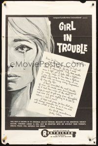 9e442 GIRL IN TROUBLE 1sh '63 Brandon Chase directed, Tammy Clarke, classic exploitation!