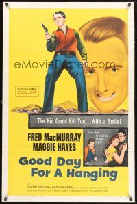 9e455 GOOD DAY FOR A HANGING 1sh '59 Fred MacMurray, Robert Vaughn, kill you with a smile!