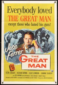 9e459 GREAT MAN style A 1sh '57 Jose Ferrer exposes a great fake, with help from Julie London!
