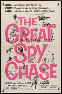9e460 GREAT SPY CHASE 1sh '66 Lino Ventura, Mireille Darc, sexy Cold War spy spoof!
