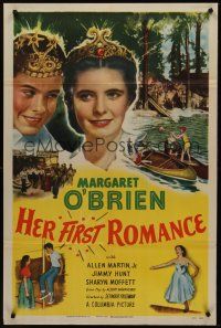 9e482 HER FIRST ROMANCE 1sh '51 cute grown up Margaret O'Brien wearing tiara is boy-crazy!