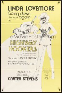9e483 HIGHWAY HOOKERS 1sh '76 artwork of sexy Linda Lovemore, going down the road again!