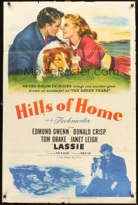 9e485 HILLS OF HOME 1sh '48 artwork of Lassie the dog, Janet Leigh & Edmund Gwenn!