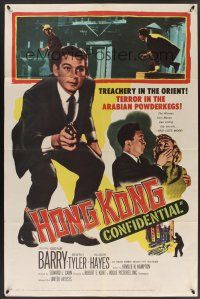 9e493 HONG KONG CONFIDENTIAL 1sh '58 Allison Hayes, spy Gene Barry in Asia!