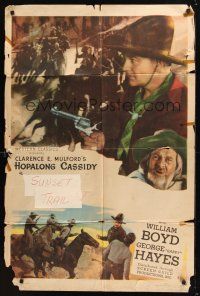 9e494 HOPALONG CASSIDY stock 1sh '40s William Boyd in Sunset Trail!