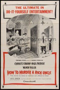9e508 HOW TO MURDER A RICH UNCLE 1sh '58 Charles Coburn, Nigel Patrick, art by Charles Addams!