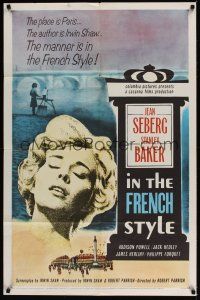 9e516 IN THE FRENCH STYLE 1sh '63 art of sexy Jean Seberg in Paris, written by Irwin Shaw!