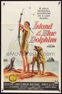 9e520 ISLAND OF THE BLUE DOLPHINS 1sh '64 Native American Indian Celia Kaye with dog & seal!